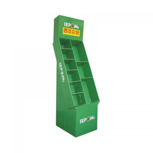 Green Color Cardboard Floor Display Stand